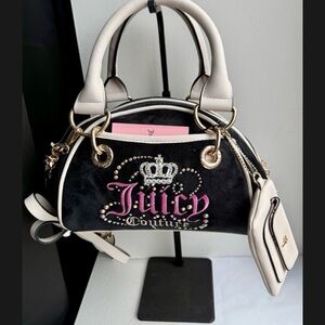Juicy Couture Black and Cream Satchel with Pink Logo